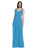 Long A-Line V-Neck Sleeveless Peacock Blue Chiffon Bridesmaid Dress Ezra