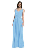 Long A-Line V-Neck Sleeveless Periwinkle Chiffon Bridesmaid Dress Ezra