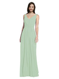 Long A-Line V-Neck Sleeveless Sage Chiffon Bridesmaid Dress Ezra