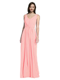 Long A-Line V-Neck Sleeveless Salmon Chiffon Bridesmaid Dress Ezra