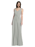 Long A-Line V-Neck Sleeveless Silver Chiffon Bridesmaid Dress Ezra