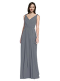 Long A-Line V-Neck Sleeveless Slate Grey Chiffon Bridesmaid Dress Ezra