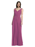 Long A-Line V-Neck Sleeveless Wild Berry Chiffon Bridesmaid Dress Ezra