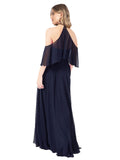 RightBrides Affaneh Dark Navy A-Line Halter High Neck Cold Shoulder Long Bridesmaid Dress Affaneh