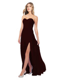 Burgundy Gold A-Line Strapless Sweetheart Sleeveless Long Bridesmaid Dress Fulton