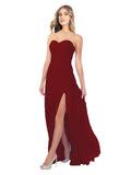 Burgundy A-Line Strapless Sweetheart Sleeveless Long Bridesmaid Dress Fulton