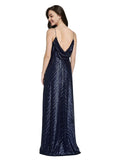 Dark Navy V-Neck Long Sleeveless Sequin Bridesmaid Dress Adrielle