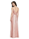 Rose Gold V-Neck Long Sleeveless Sequin Bridesmaid Dress Adrielle