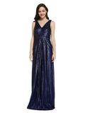 Dark Navy V-Neck Long Sleeveless Sequin Bridesmaid Dress Linden