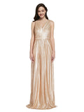 Gold V-Neck Long Sleeveless Sequin Bridesmaid Dress Linden