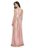 Rose Gold V-Neck Long Sleeveless Sequin Bridesmaid Dress Linden