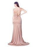 Long Stretch Satin Sheath Cowl Spaghetti Straps Sleeveless Dusty Pink Bridesmaid Dress Rosado