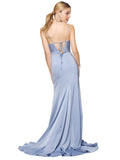 Long Stretch Satin Sheath Cowl Spaghetti Straps Sleeveless Light Sky Blue Bridesmaid Dress Rosado