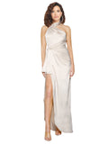 Long Silky Satin A-Line Halter High Neck Sleeveless Ivory Bridesmaid Dress Salto