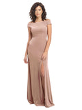 Pink A-Line Square Long Cap Sleeves Stretch Velvet Bridesmaid Dress Marshall