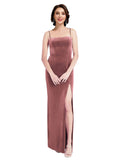 Cinnamon Rose Sheath Square Spaghetti Straps Long Sleeveless Stretch Velvet Bridesmaid Dress Wrenley