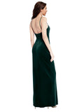 Dark Green Sheath Square Spaghetti Straps Long Sleeveless Stretch Velvet Bridesmaid Dress Wrenley