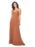 Rosewood A-Line V-Neck Sleeveless Spaghetti Straps Long Bridesmaid Dress Loretta