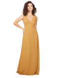 Saffron A-Line V-Neck Sleeveless Long Bridesmaid Dress Etta