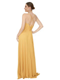 Saffron A-Line V-Neck Sleeveless Long Bridesmaid Dress Arlette