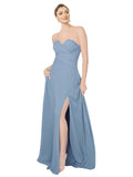 Dusty Blue A-Line Sweetheart, Strapless Sleeveless Long Bridesmaid Dress Zola