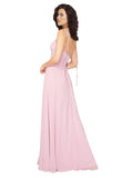 Barely Pink A-Line V-Neck Sleeveless Long Bridesmaid Dress Vida