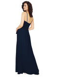 Dark Navy A-Line V-Neck Sleeveless Long Bridesmaid Dress Charlene