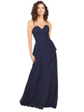 Dark Navy A-Line V-Neck Sleeveless Long Bridesmaid Dress Charlene