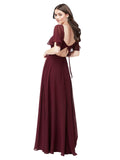 Burgundy Gold A-Line Sweetheart Flutter Sleeves, Short Sleeves Long Bridesmaid Dress Eister