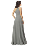 Wisteria A-Line One Shoulder Sleeveless Long Bridesmaid Dress Arokiya