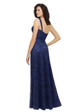 Dark Navy A-Line V-Neck Floor Length Long Bridesmaid Dress Latasha