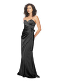 Black A-Line Sweetheart Strapless Sleeveless Long Silky Satin Bridesmaid Dress Manuella