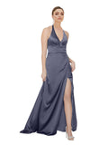 Dusk A-Line Halter Sleeveless Long Silky Satin Bridesmaid Dress Elly