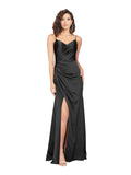 Black Sheath V-Neck Sleeveless Long Silky Satin Bridesmaid Dress Shani