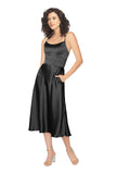 Black A-Line Scoop Sleeveless Short Silky Satin Bridesmaid Dress Denisa