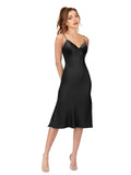 Black A-Line V-Neck Sleeveless Short Silky Satin Bridesmaid Dress Brittni