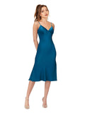 Peacock Blue A-Line V-Neck Sleeveless Short Silky Satin Bridesmaid Dress Brittni