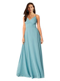 Turquoise A-Line V-Neck Sleeveless Long Bridesmaid Dress Kelani