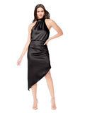 Black A-Line Halter Sleeveless Short Silky Satin Bridesmaid Dress Lex