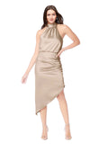 Champagne Pink A-Line Halter Sleeveless Short Silky Satin Bridesmaid Dress Lex