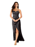 Black A-Line Sweetheart, Spaghetti Straps Sleeveless Long Silky Satin Bridesmaid Dress Lou