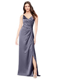 Dusk A-Line V-Neck Spaghetti Straps Sleeveless Long Silky Satin Bridesmaid Dress Lula