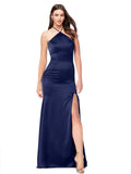 Sapphire Mermaid Halter Sleeveless Long Silky Satin Bridesmaid Dress Lynton