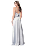 Fog A-Line Halter Sleeveless Long Silky Satin Bridesmaid Dress Mali