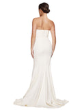 Long Stretch Satin Mermaid Cowl Strapless Sleeveless Ivory Bridesmaid Dress Joleen