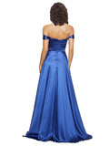 Long Stretch Satin A-Line Sweetheart, Off the Shoulder Sleeveless Royal Blue Bridesmaid Dress Lesia