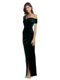 Long Stretch Velvet Sheath Sweetheart, Off the Shoulder Floor Length Sleeveless Dark Green Bridesmaid Dress Kornelia