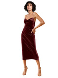 Burgundy Sheath Cowl Spaghetti Straps Short Sleeveless Stretch Velvet Bridesmaid Dress Trafford