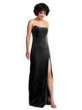 Black Sheath Strapless Long Sleeveless Stretch Velvet Bridesmaid Dress Xena