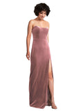 Cinnamon Rose Sheath Strapless Long Sleeveless Stretch Velvet Bridesmaid Dress Xena